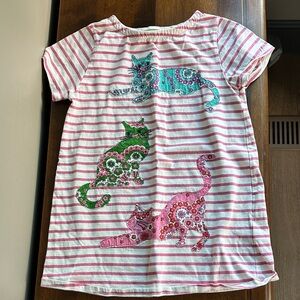 Striped Cat Embroidered Girls Dress